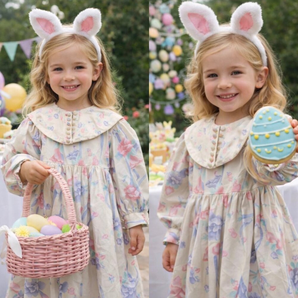 Vintage 80's Sarah Kent Girls Ivory Floral Victorian Party Dress Sz 6X